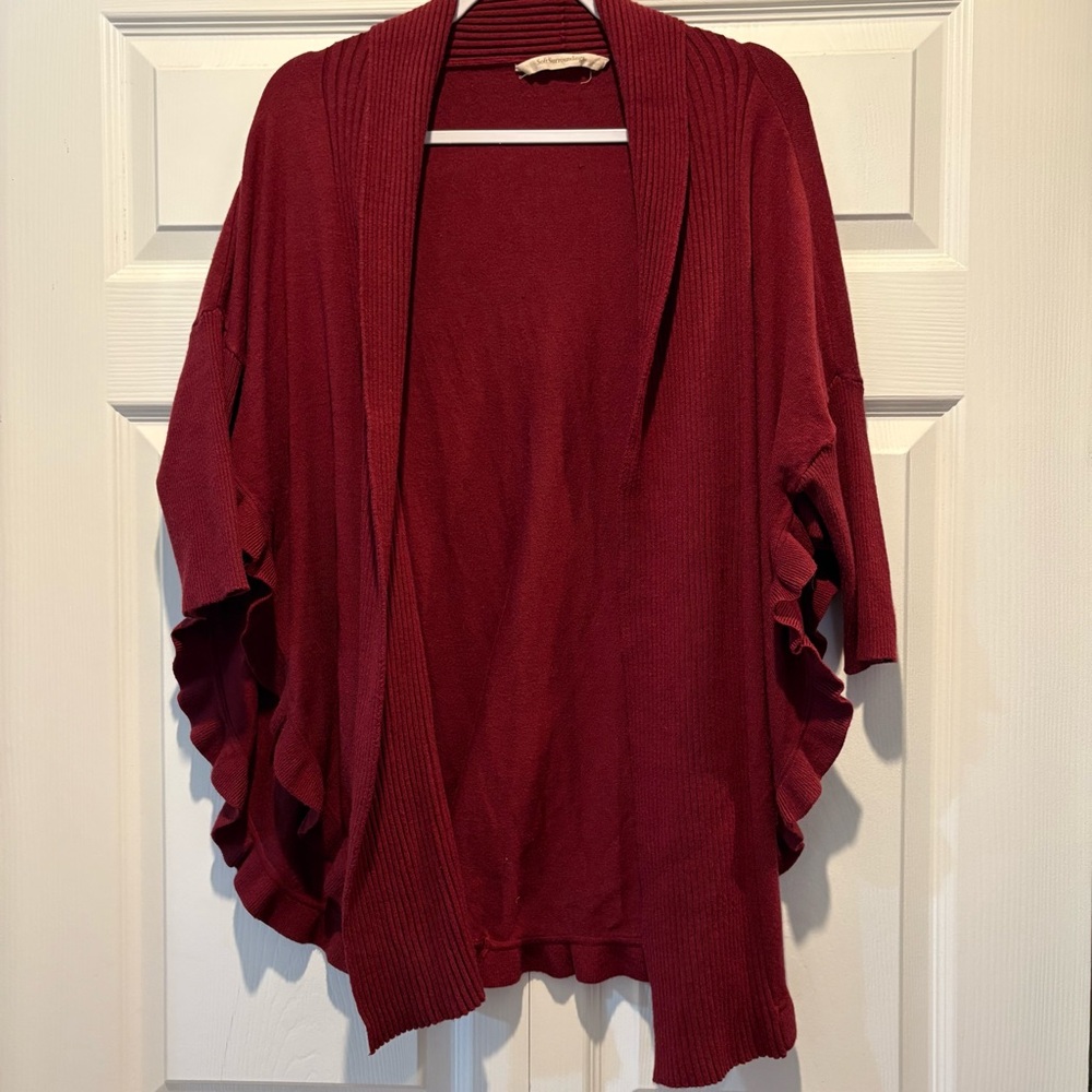 Soft Surroundings burgundy draped ruffle cardigan shawl pull on sweater size S/M